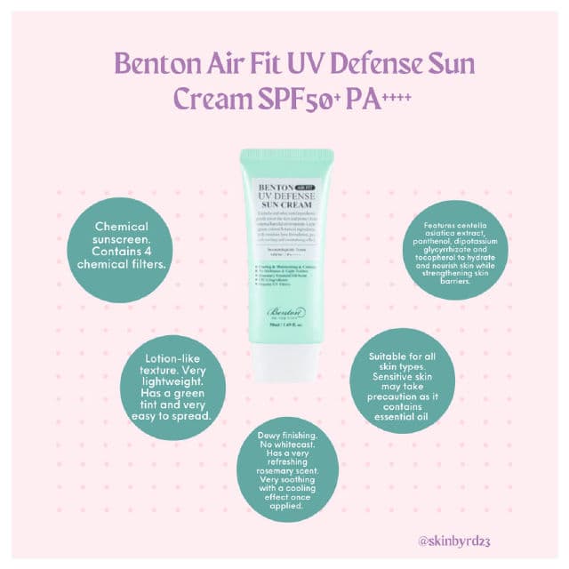 BENTON Air Fit UV Defense Sun Cream SPF 50+ PA++++ review photo by Skinbyrd
