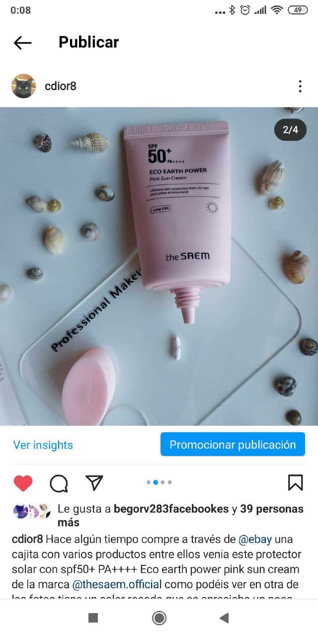 THE SAEM Eco Earth Power Pink Sun Cream SPF50+ PA++++ review photo by Cdior8