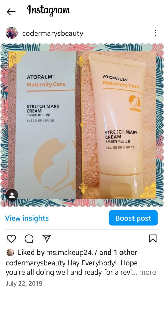 Atopalm Stretch Mark Cream review photo by Codermary 