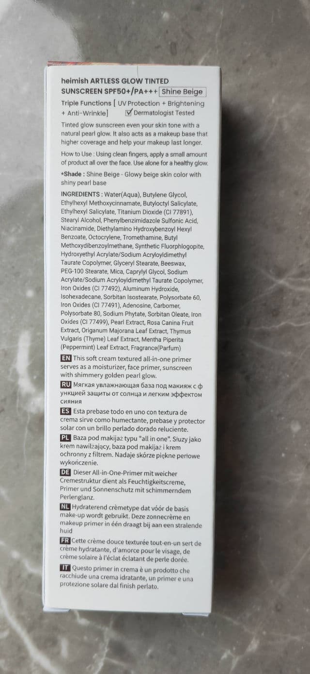 Heimish Artless Glow Tinted Sunscreen SPF50+ PA+++ review photo by Testertootsymorse