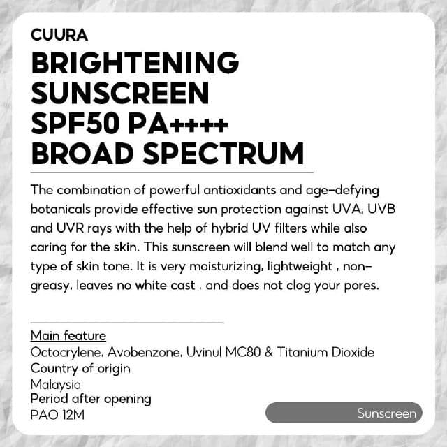 Cuura Brightening Sunscreen (Invisible Protector) SPF50 PA+++ review photo by skinwithbes