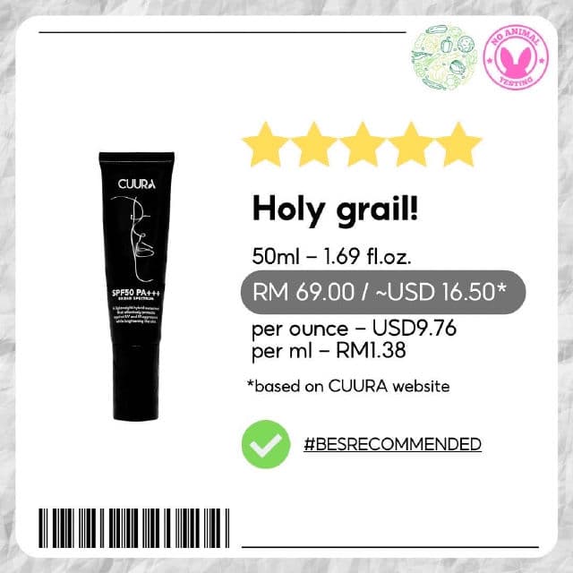Cuura Brightening Sunscreen (Invisible Protector) SPF50 PA+++ review photo by skinwithbes