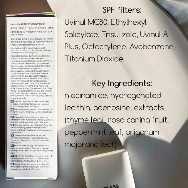Heimish Artless Glow Base SPF 50+ PA+++ review photo by TanyaKbeauty