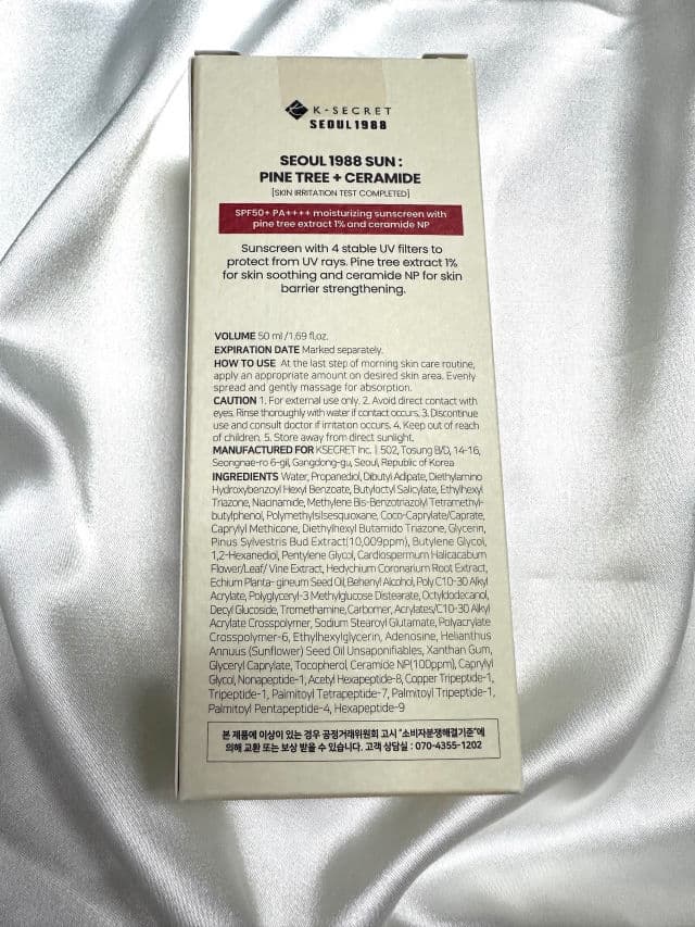 K-Secret Seoul 1988 Sun : Pine Tree + Ceramide SPF50+ PA++++ review photo by lucyyg10