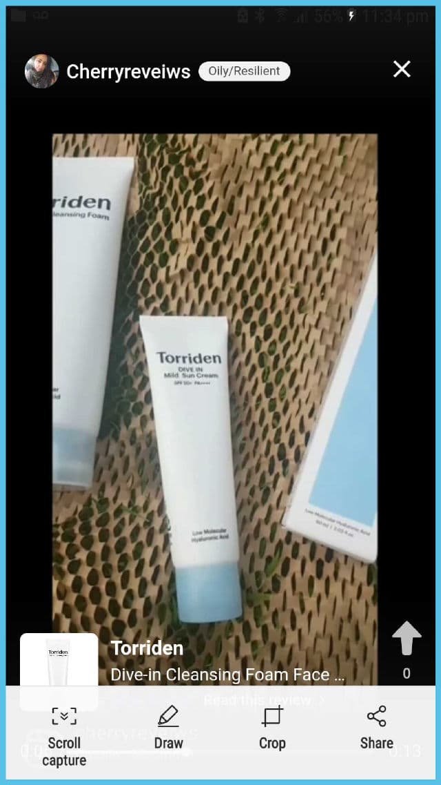Torriden Dive-in Mild Sun Cream SPF 50+ PA++++ review photo by Cherryreveiws