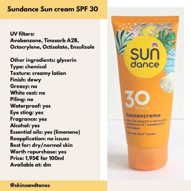 Sundance Sonnencreme LSF 30 (Sun Cream SPF 30) review photo by skinsandtones