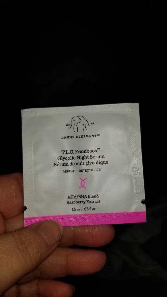 Drunk Elephant T.L.C. Framboos Glycolic Night Serum review photo by reviewsbydeborahlee