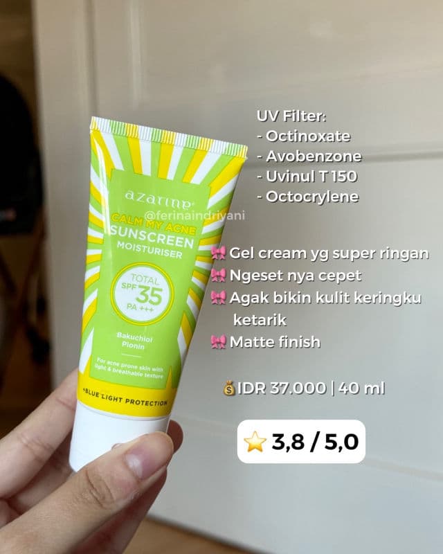 Azarine Calm My Acne Sunscreen Moisturiser SPF35 PA+++ review photo by Ferina