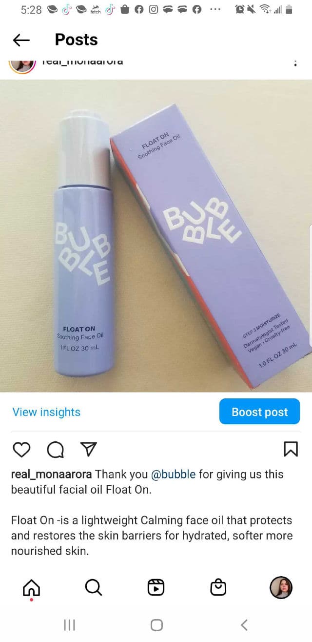 Bubble Float On Soothing Facial Oil review photo by mona29