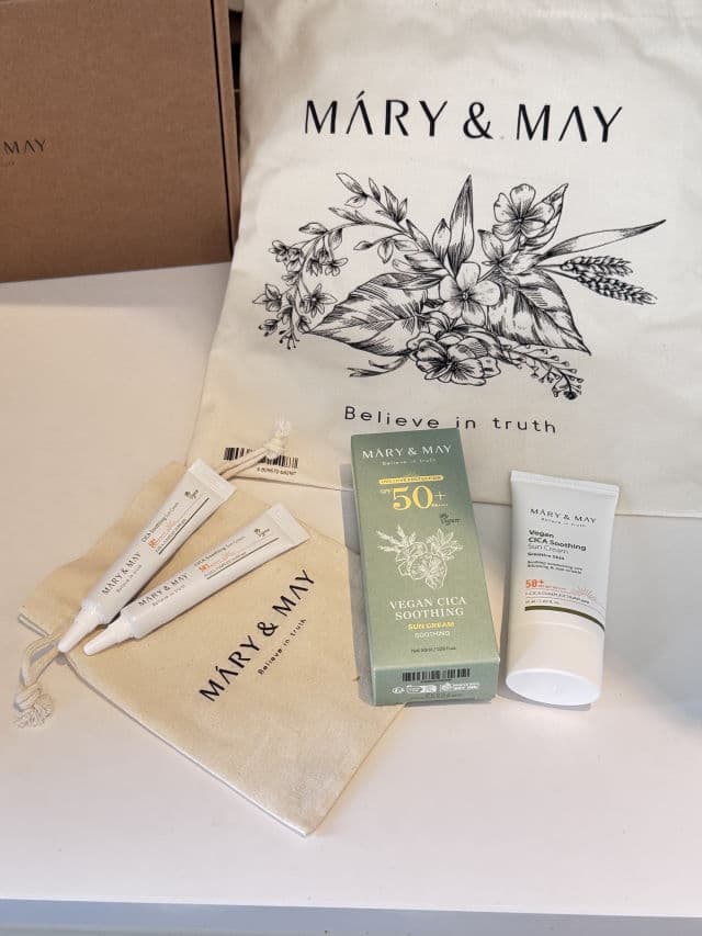 Mary&May Vegan Cica Soothing Sun Cream SPF50+ PA++++  review photo by birdbrainbeauty 