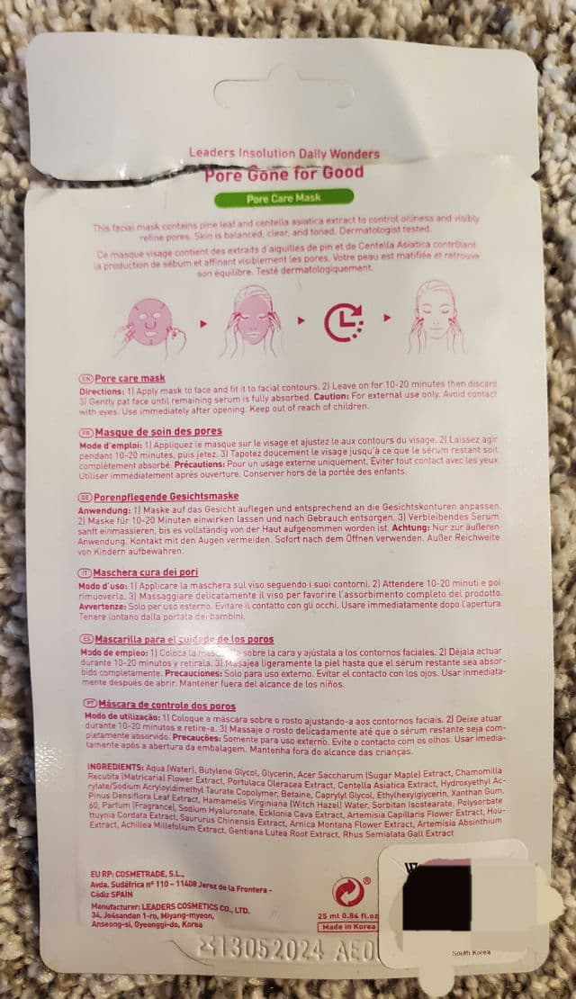 LEADERS Daily Wonders Pore Gone for Good Pore Refining Mask Sheet review photo by OreLu