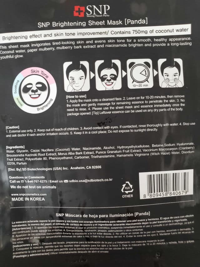 SNP Animal Panda Brightening Mask Sheet review photo by OreLu