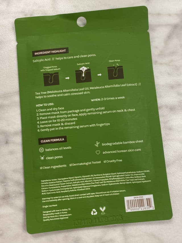 AOA Skin Salicylic Acid + Tea Tree Sheet Mask review photo by DanielleSkin27