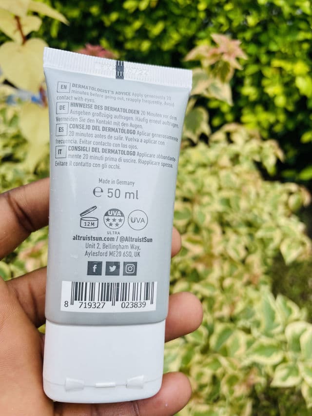 Altruist Sunscreen Face Fluid SPF 50 review photo by BabybanksBrown