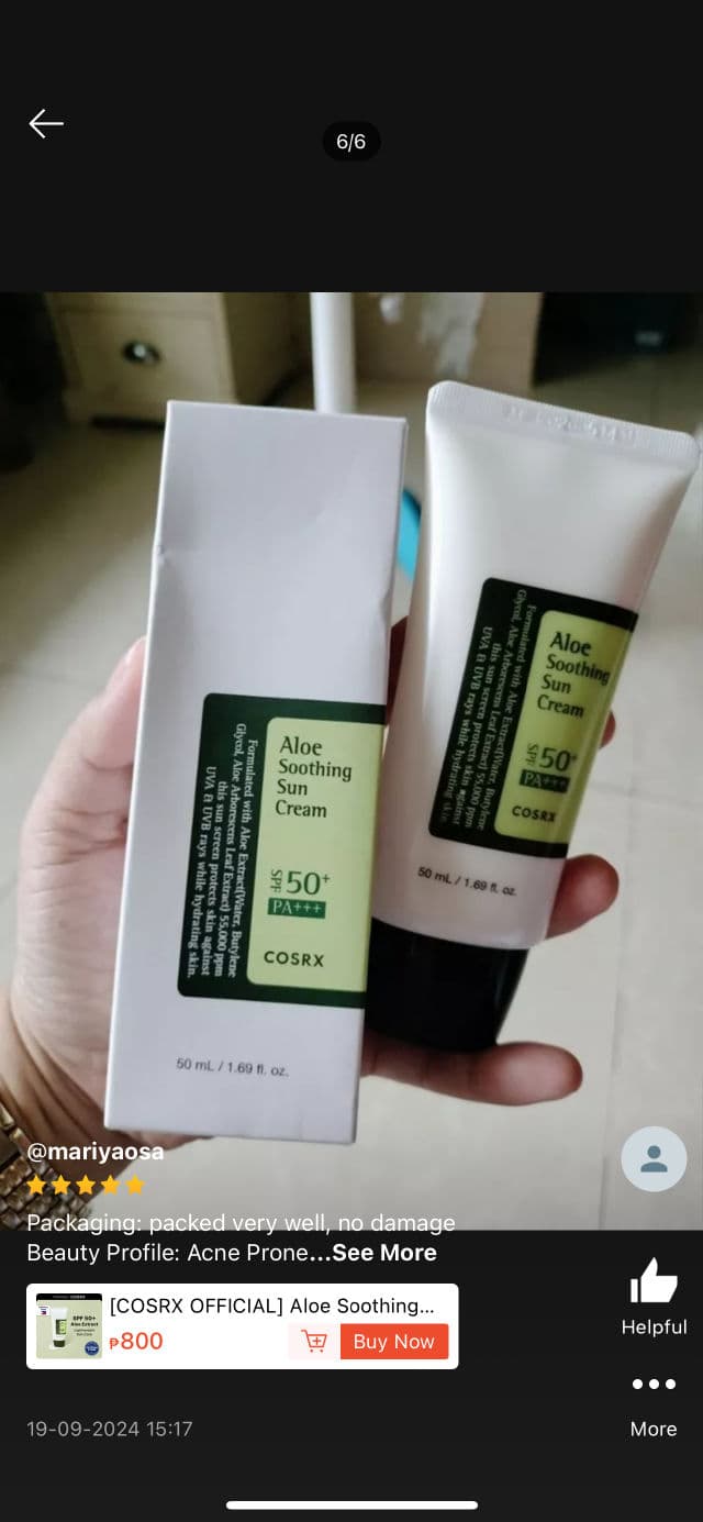 COSRX Aloe Soothing Sun Cream SPF50+ PA+++ review photo by rialee