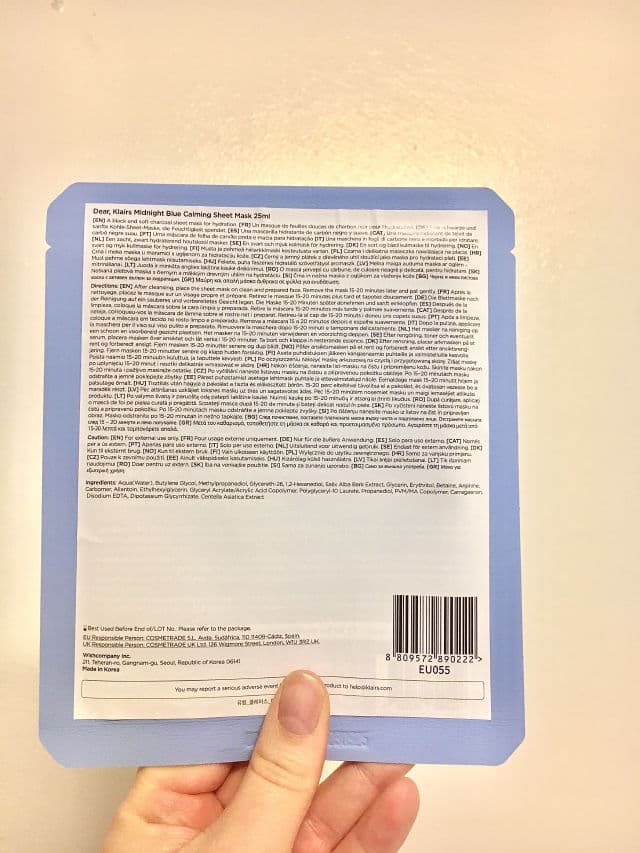Dear, Klairs Midnight Blue Calming Sheet Mask review photo by Cornelia