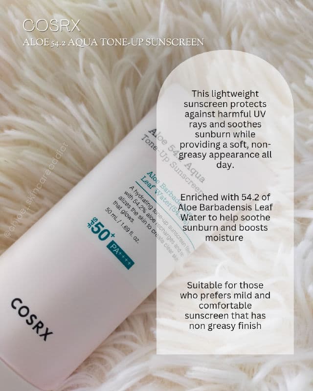 COSRX Aloe 54.2 Aqua Tone-up Sunscreen SPF50+ PA++++ review photo by chloemont