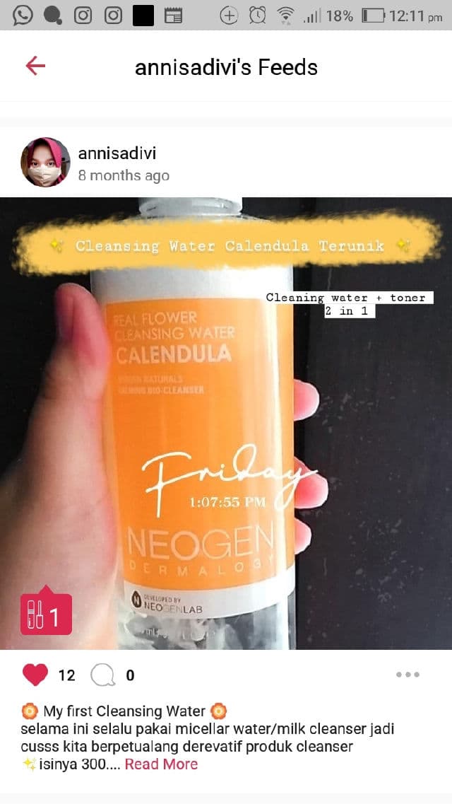 NEOGEN Dermalogy Real Flower Cleansing Water Calendula review photo by Annisadivi