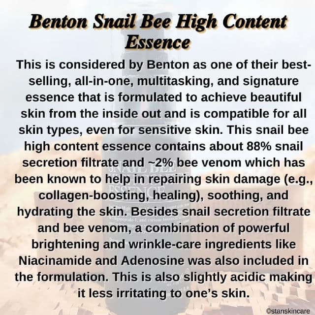 BENTON Snail Bee High Content Essence review photo by stanskincare