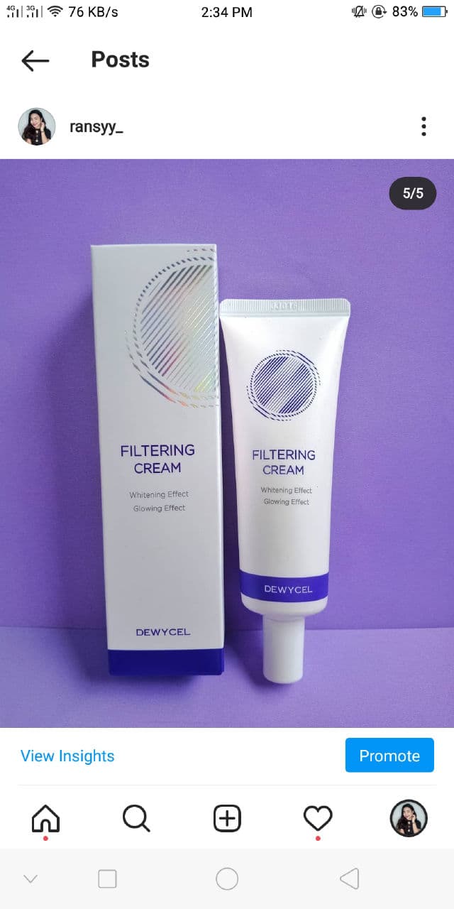 DEWY CEL Filtering Cream SPF50+ PA++++ review photo by Ransy