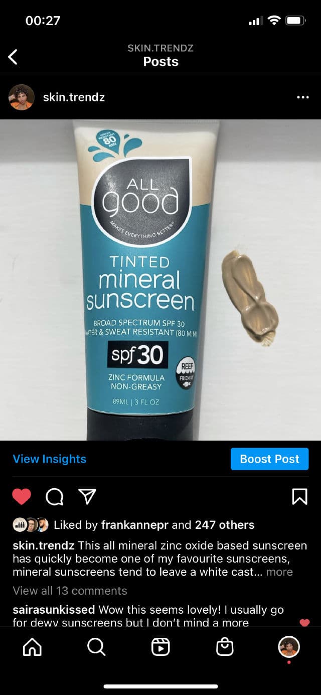 All Good SPF 30 Tinted Sunscreen review photo by amardaniel