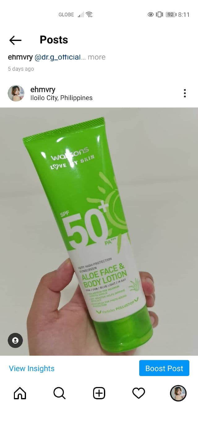 Watsons Love My Skin Aloe Face & Body Lotion Sunscreen SPF 50+ review photo by ehmvry