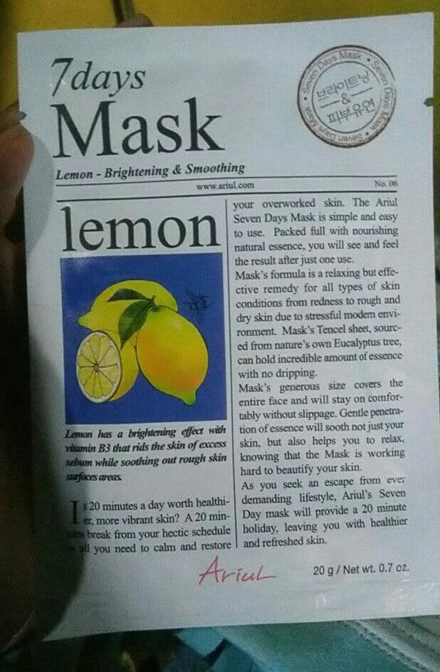 Ariul 7days Mask – Lemon review photo by icha1