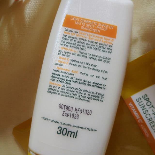 Garnier Light Complete Super UV Matte Brightening Sunscreen SPF50+ review photo by luisora