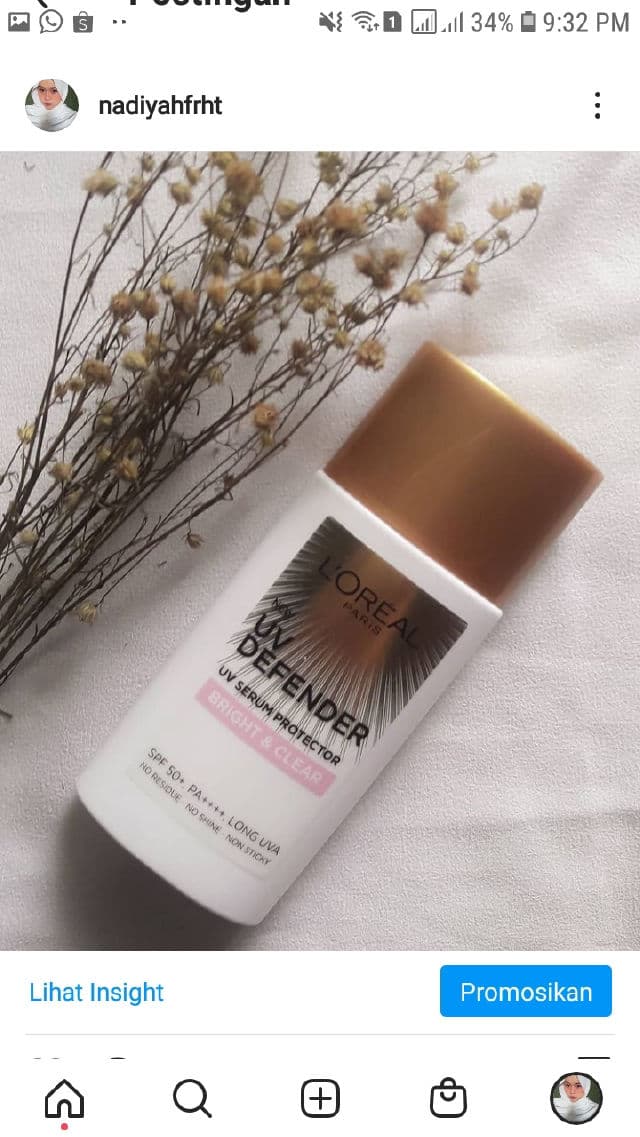 L'Oreal Paris UV Defender Bright & Clear SPF 50+ PA++++ review photo by nadiyahfrht