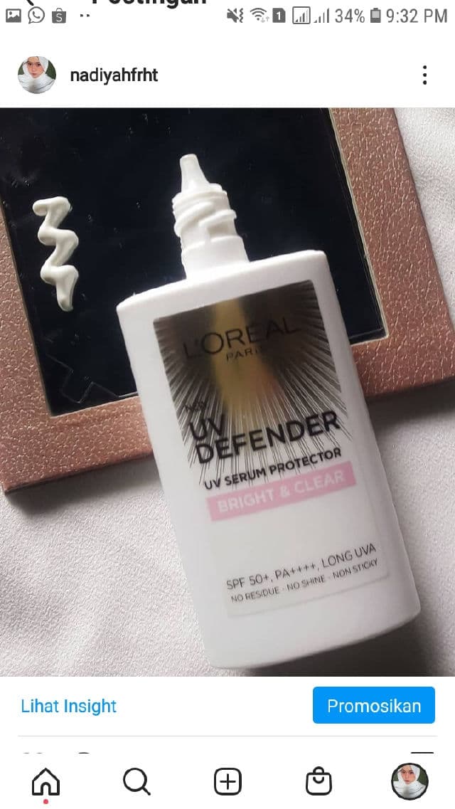 L'Oreal Paris UV Defender Bright & Clear SPF 50+ PA++++ review photo by nadiyahfrht
