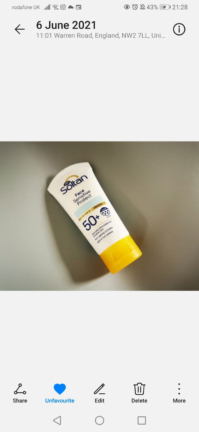 Boots Soltan Sensitive Protect Face Cream SPF50 review photo by sensitivesister