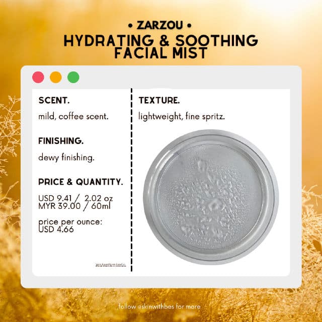 ZarZou Beauty Hydrating & Soothing Facial Mist (HSM) review photo by skinwithbes