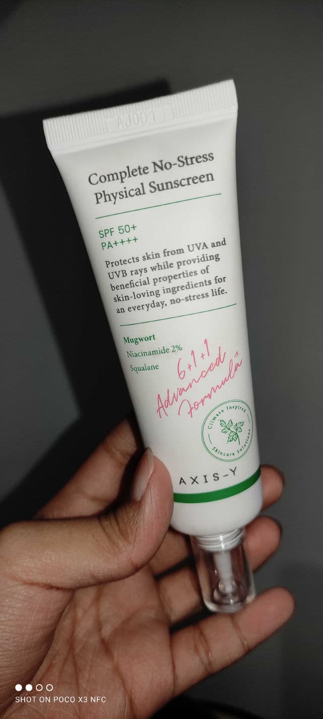 AXIS-Y Complete No-Stress Physical Sunscreen SPF 50+ PA++++ review photo by tinyskin